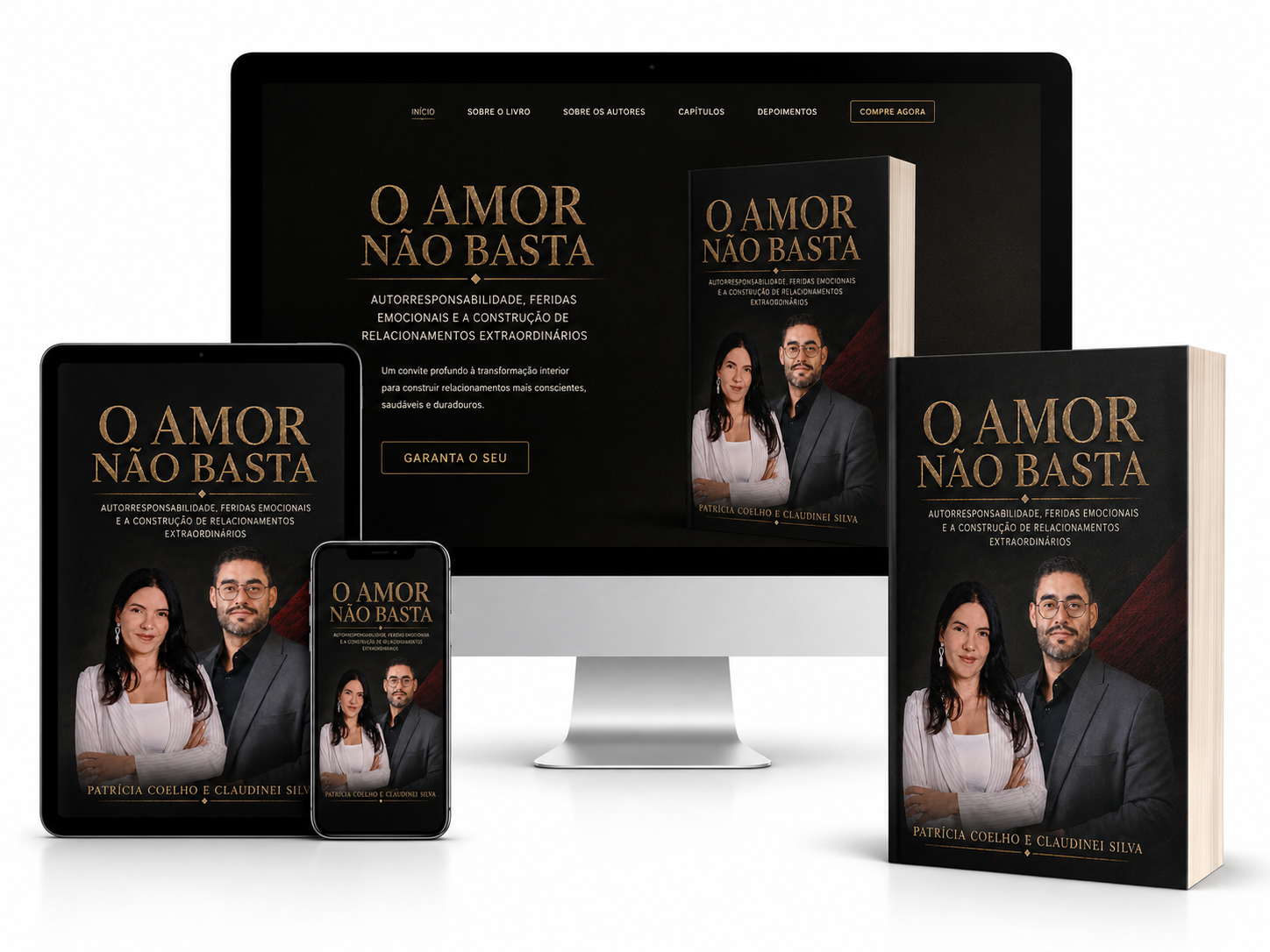 Livro O Amor Não Basta em mockup digital e físico